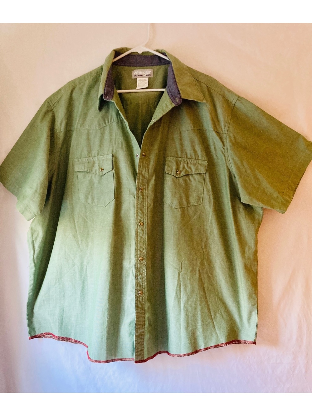 Wrangler Rancher Western Shirt Mens 3X Green Snap Front Short Sleeve Work Cowboy